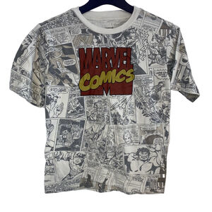 Boys Marvel Comics Graphic T-Shirt Size S White Gray